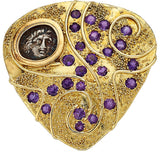 Amethyst, Ancient Coin, Gold Brooch, Elizabeth Gage, English