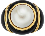 Black Onyx, Mabe Pearl, Gold Ring