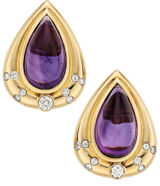 Amethyst, Diamond, Gold Earrings