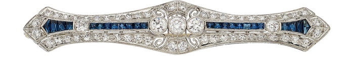 Art Deco Diamond, Synthetic Sapphire, Platinum, Gold Brooch