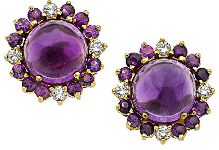 Amethyst, Diamond, Gold Earrings