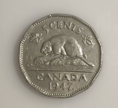 1947 Canada Maple Leaf Nickel, Canada 5 Cents
