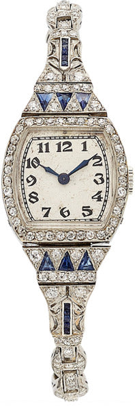 Art Deco Swiss Lady's Diamond, Synthetic Sapphire, Platinum Watch