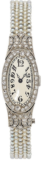 Art Deco Swiss Lady's Diamond, Seed Pearl, Platinum Watch