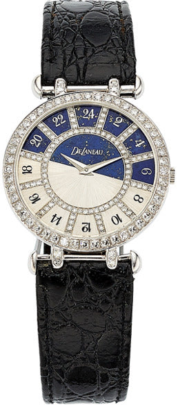 DeLaneau Lady's Diamond, Lapis Lazuli, White Gold Watch