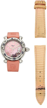 Chopard Lady's Diamond, Pink Sapphire, Stainless Steel, Rubber Strap Happy Sport Watch