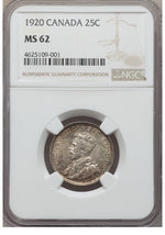 Canada: George V 25 Cents 1920 MS62 NGC