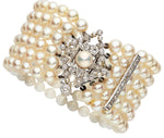 Cultured Pearl, Diamond, Platinum, White Gold Bracelet
