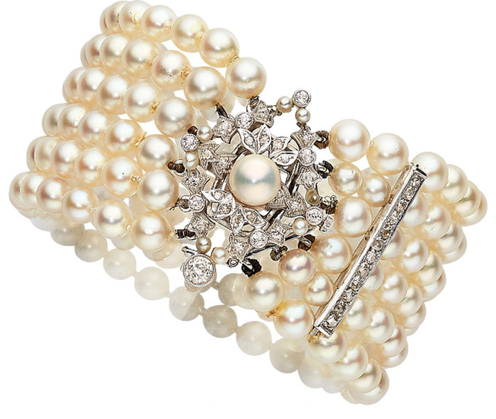 Cultured Pearl, Diamond, Platinum, White Gold Bracelet
