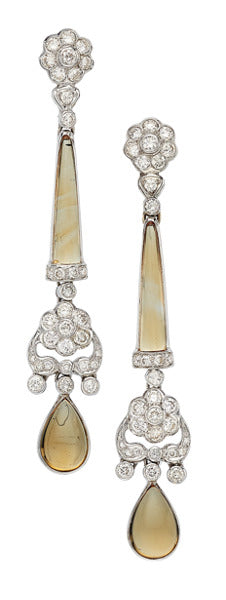 Diamond, Citrine, White Gold Earrings
