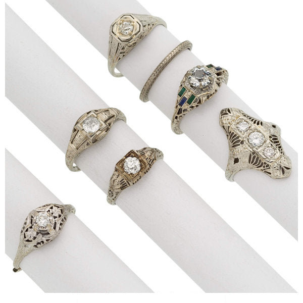 Art Deco Diamond, Glass, White Gold Rings