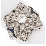 Art Deco Diamond, Synthetic Sapphire, Platinum Ring