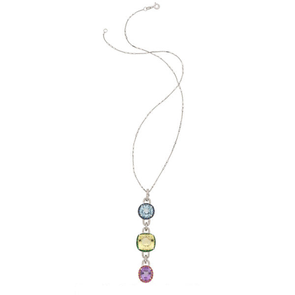Diamond, Multi-Stone, White Gold Pendant-Necklace