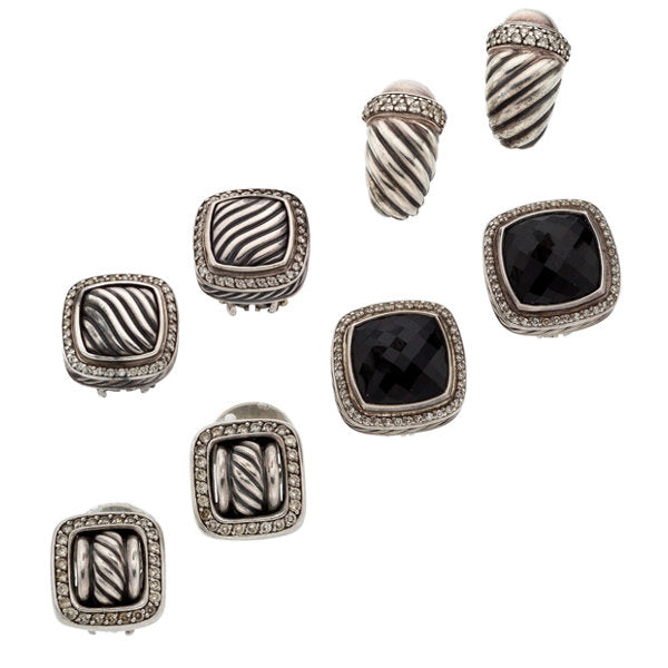 Diamond, Sterling Silver Earrings, David Yurman