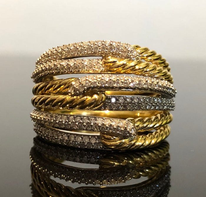 David Yurman Labyrinth Triple-Loop Ring with Diamonds in 18K Gold Size 7